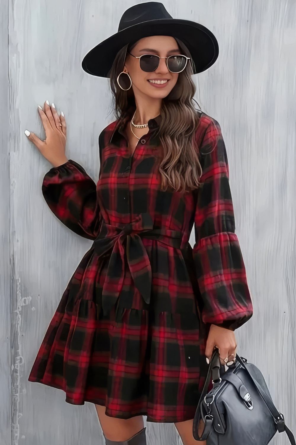 Robe Chemise Carreaux Manches Longues