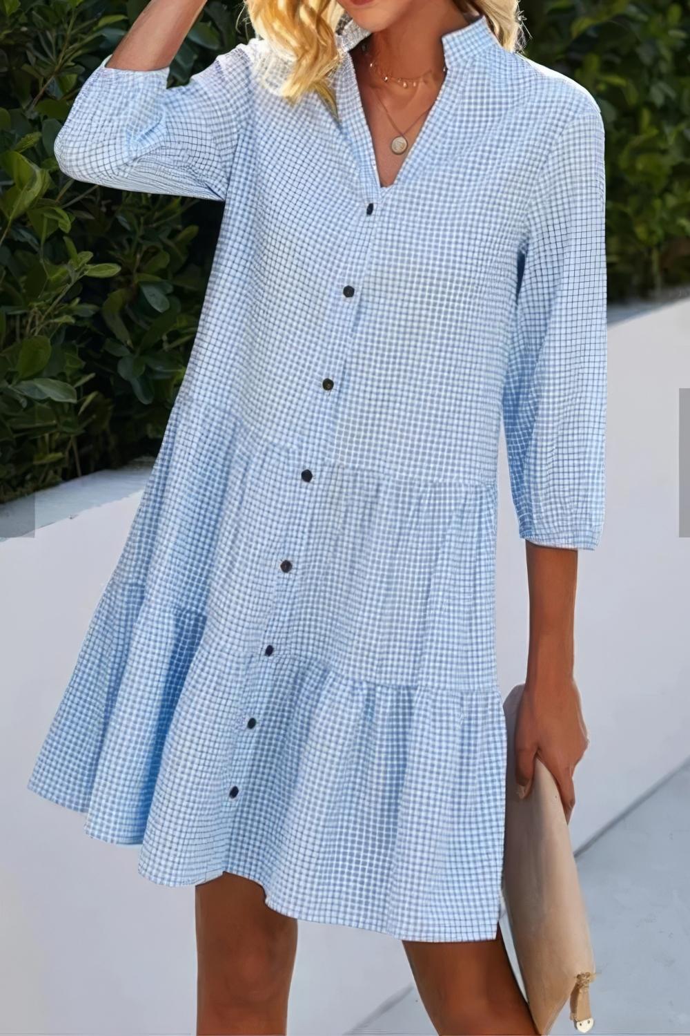 Robe Chemise Col V et Manches 3/4