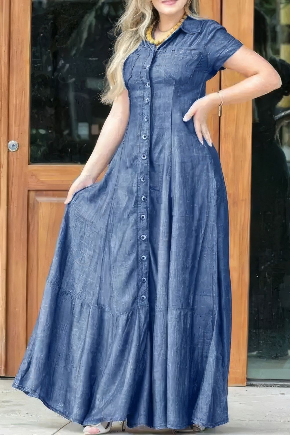 Robe Chemise Longue Manches Courtes