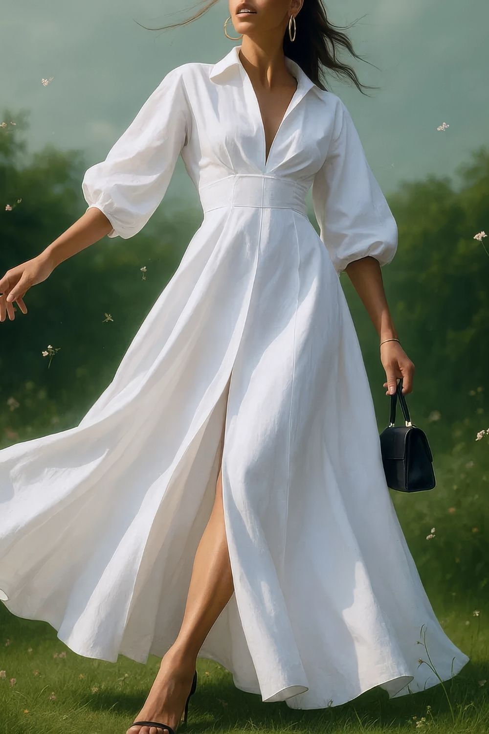 Robe Chemise Manches Bouffantes