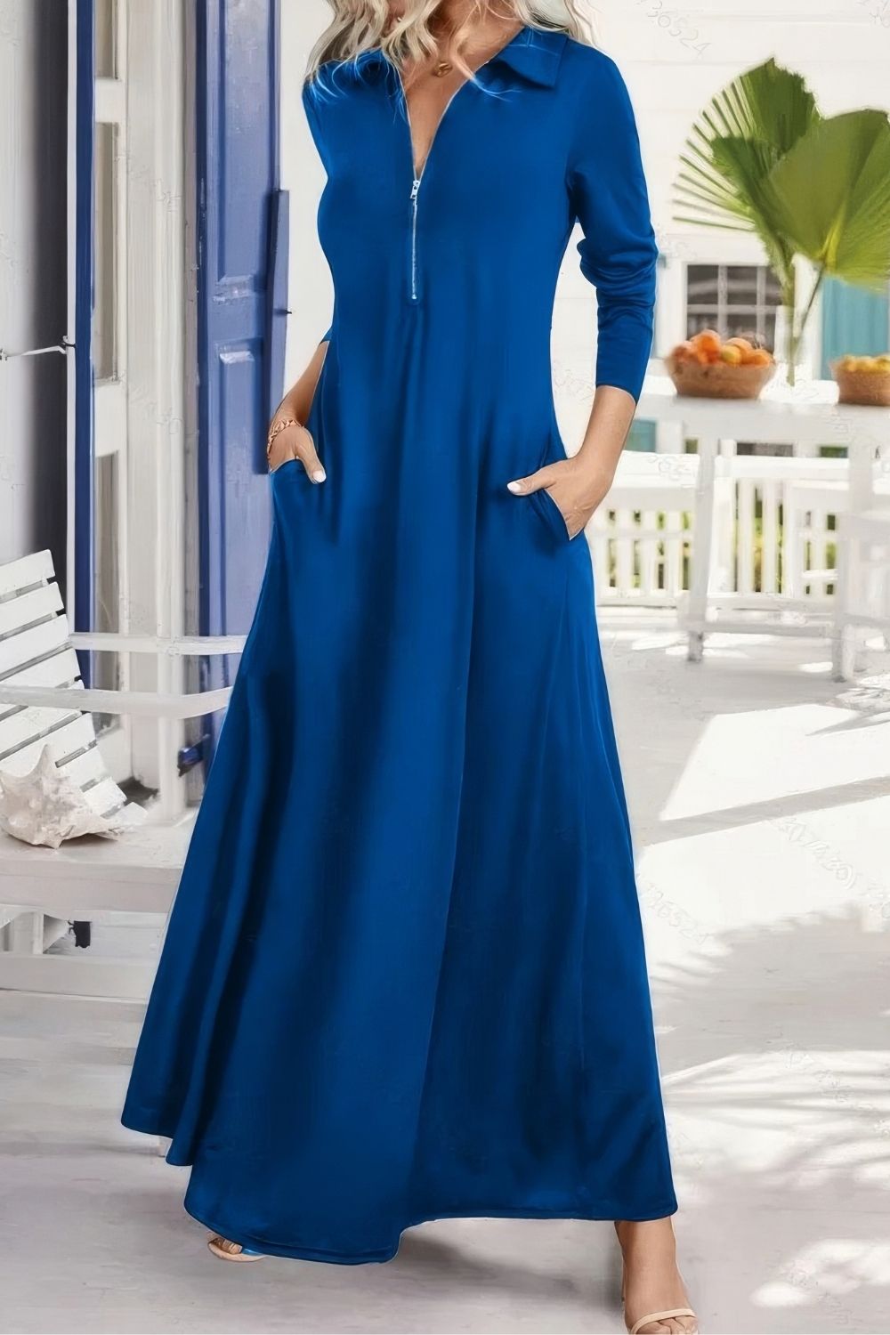 Robe Longue Chemisier à Fermeture Zippée